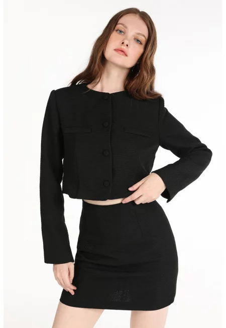 Късо яке с джоб - Черен