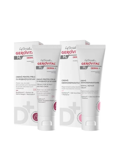 Комплект  H3 Derma+: Крем за зачервена и лющеща се кожа - 50 мл + Дермо-възстановяващ крем - 50 мл