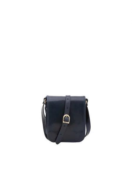 Кожена чанта 210293 през рамо с джоб с цип - Син
