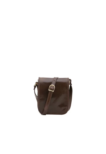 Кожена чанта 210293 през рамо с джоб с цип - Тъмнокафяв