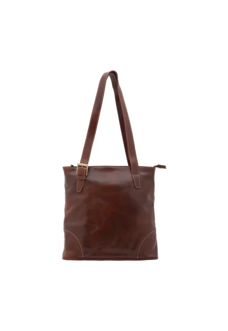 Кожена чанта през рамо с дълги презрамки - Кафяв