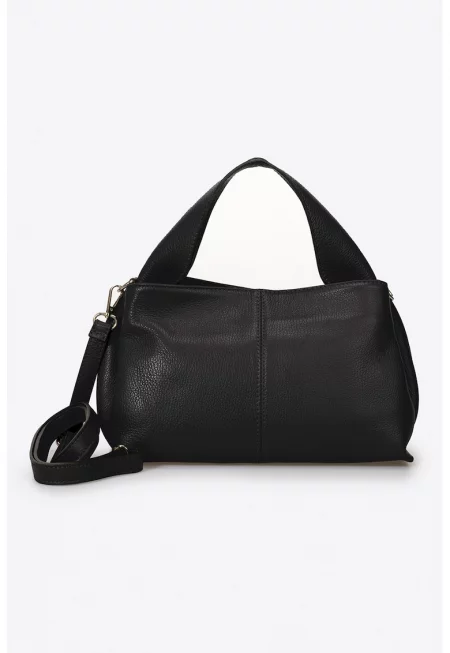 Кожена чанта с отделяща се презрамка - Черен