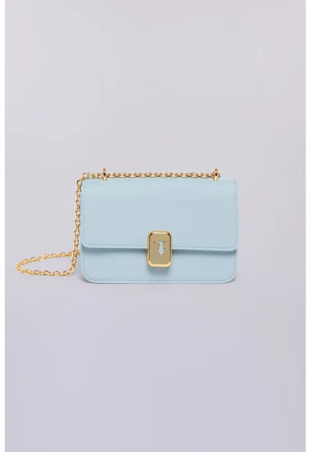 Кожена чанта с презрамка с верижка - Ледено синьо