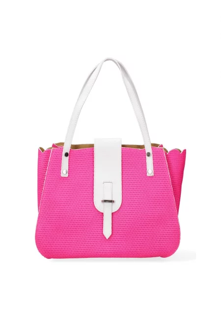 Кожена ръчна чанта - Фуксия