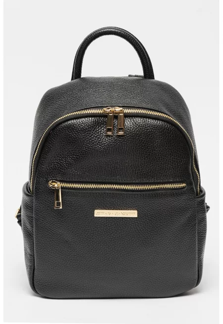 Кожена раница с лого - Черен