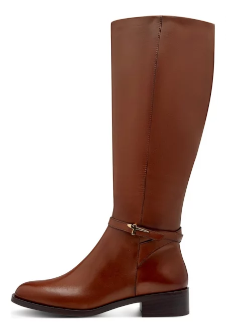 Кожени ботуши с масивен ток - Черен/Карамел