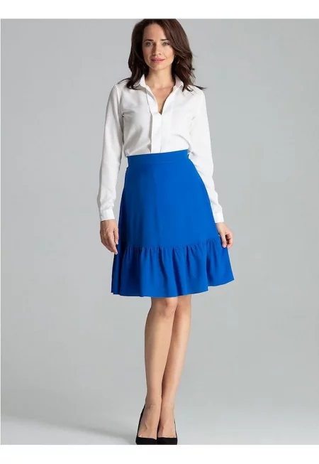 Ленитиф разкроена пола - синя - декоративен волан - без подплата - полиестер.