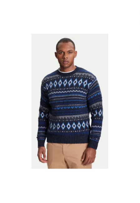 Мъжки пуловер  1137K107V - Вълна/Найлон - Син - Син