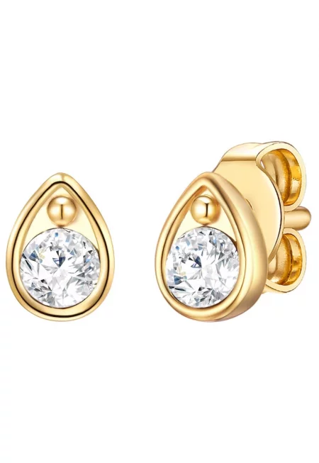 Обеци с 14К златно покритие и европейски кристали - Златист/Жълт