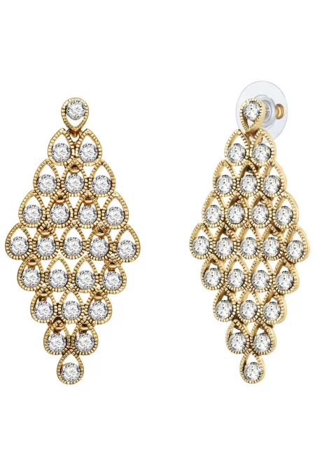 Обеци с 14К златно покритие и кристали - Златист