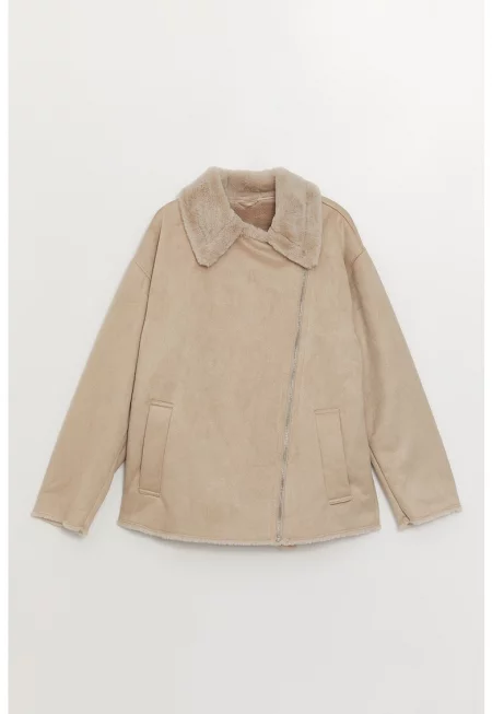 Палто от еко пух със свободна кройка