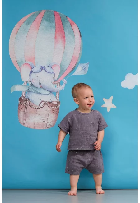 Памучен къс спортен екип - Tъмносив