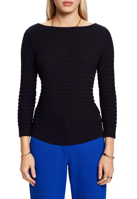 Памучен пуловер с деколте тип лодка