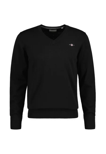 Памучен пуловер с шпиц - Черен