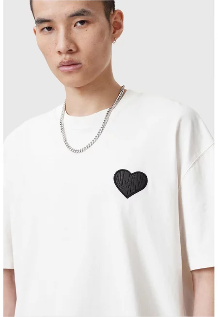 Памучна тениска с детайл сърце - Бял/Черен