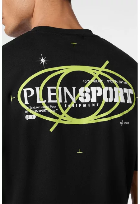 Памучна тениска с лого - Черен/Лайм зелено