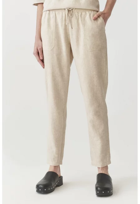 Панталон с лен Onora с връзка - Светло бежово