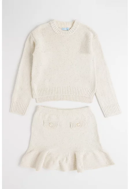 Плетен пуловер и пола - Крем