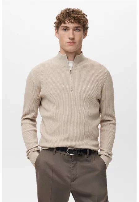 Плетен пуловер със средновисока яка - Слонова кост