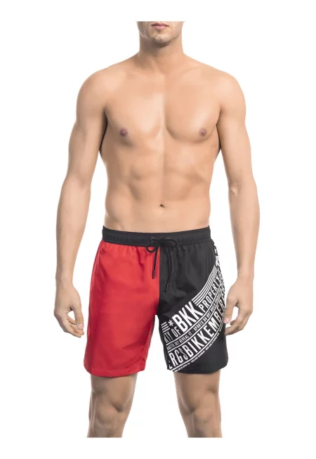 Плувни шорти с цветен блок и лого - Червен