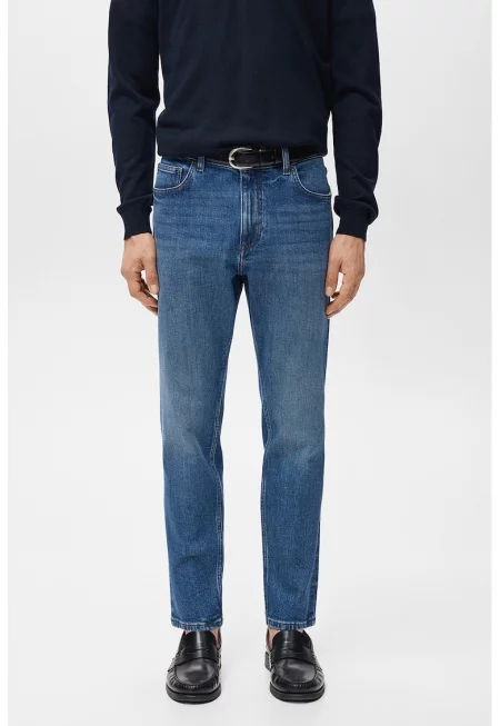 Прави дънки с миди талия - Син