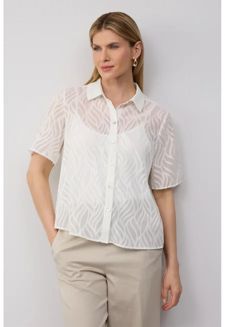 Прозрачна риза с десен - Бял