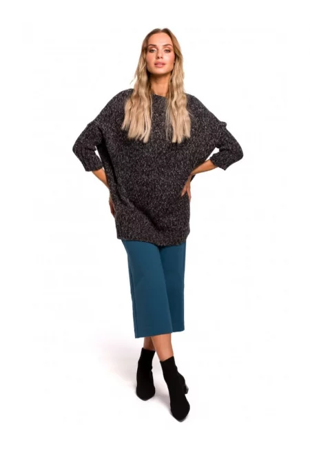 Пуловер с кръгла яка  акрил - полиамид - сив