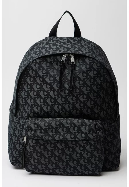 Раница с принт и външен джоб - Черен/Въглен сиво