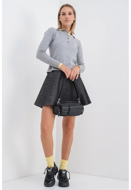 Разкроена къса рокля Slogan - Черен меланж