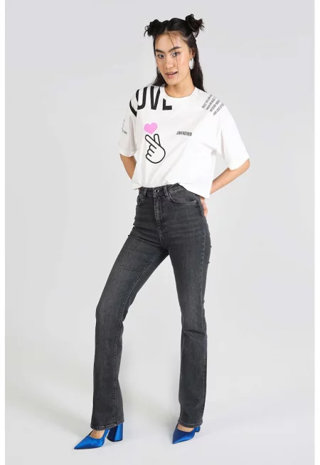 Разкроени дънки с висока талия - Антрацитно сиво