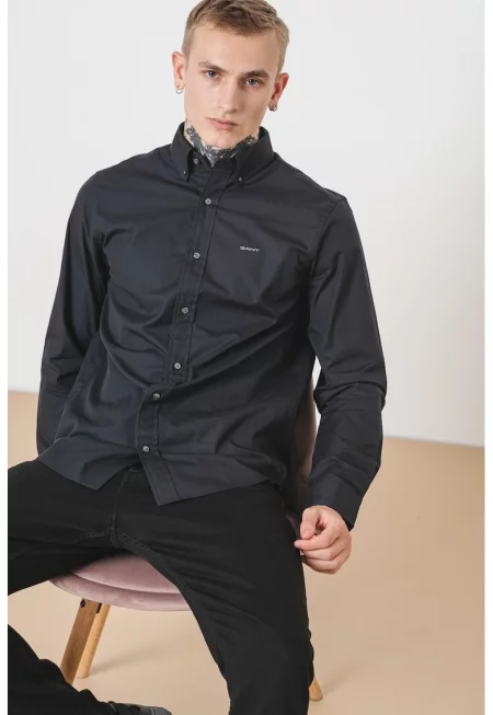 Риза от памук с лого - Черен