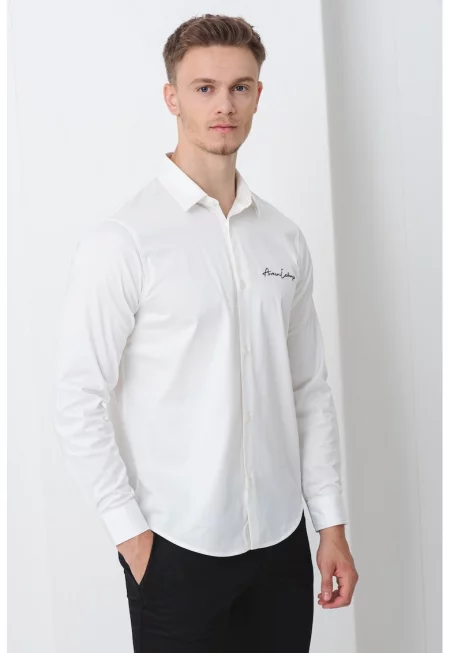 Риза със стандартна кройка и бродирано лого