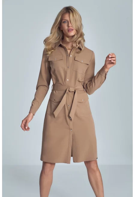 Рокля -  елегантна - кафява - полиестер