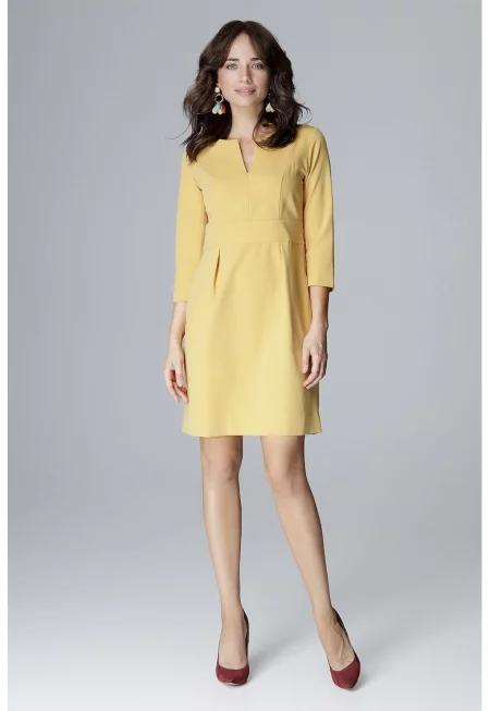 Рокля  L004 - жълта - полиестер и вискоза -