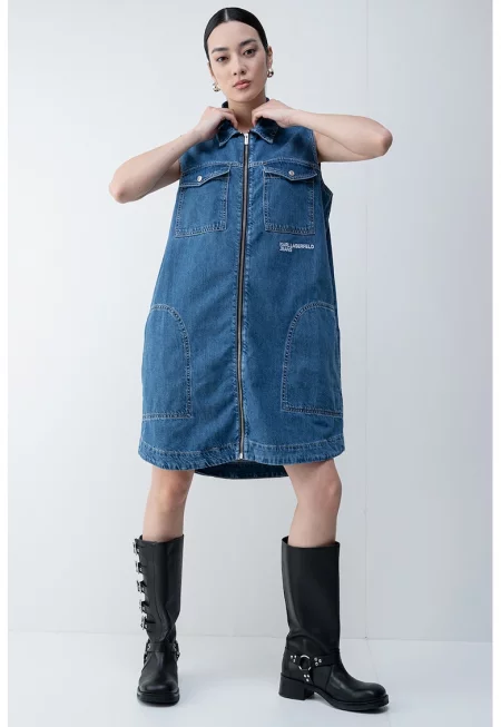 Рокля от деним от органичен памук - Син меланж