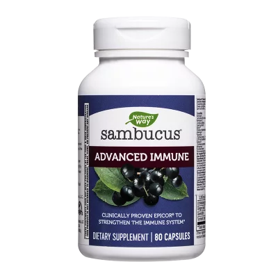 Самбукус с черен бъз, кверцетин, постбиотици, витамини - Sambucus Advanced Immune – мощна имунна защита, 80 капсули