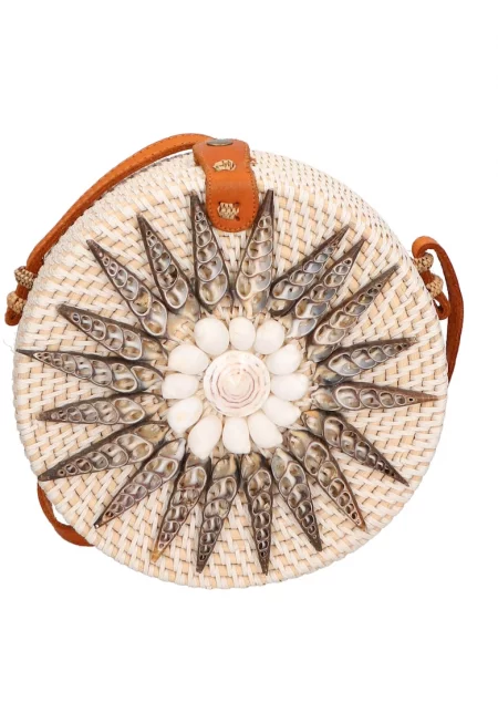 Сламена чанта през рамо - Канелено кафяво/Мръснобял