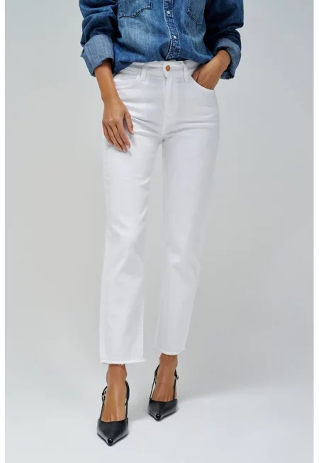 Слим дънки с миди талия - Бял