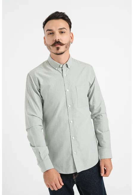 Слим риза по тялото Alvaro с джоб - Меланж зелено