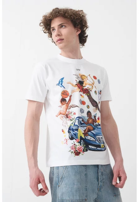 Слим тениска с графика - Жълт/Тъмносин/Бял