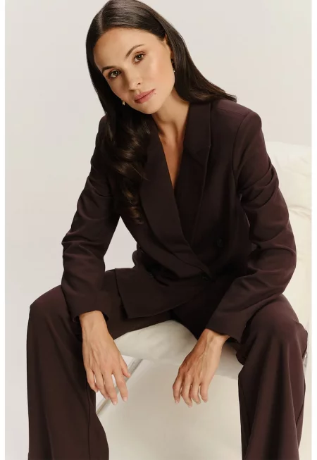 Свободно двуредно сако с джобове с капаче - Кафяв