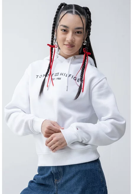 Свободно худи с връзка и бродирано лого - Ултрамарин синьо/Бял