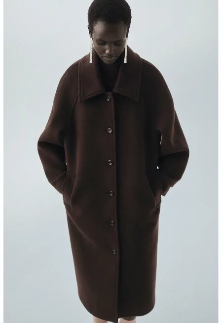 Свободно палто с вълна - Слонова кост