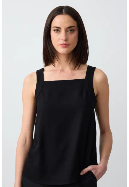 Танк топ с лен с квадратно деколте