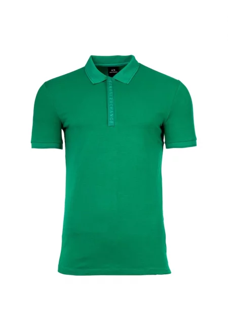 Тениска слим с памук с яка - Зелен