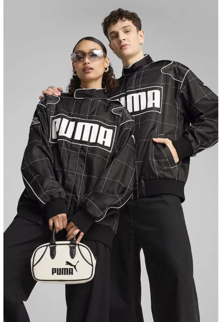 Унисекс уголемено яке с лого - Бял/Избеляло черно