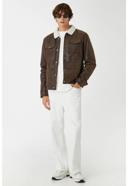 Яке от еко кожа с джобове с капаче