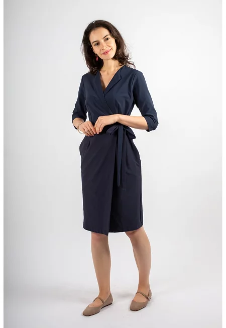 Застъпена рокля Giovanna с джобове встрани - Тъмносин