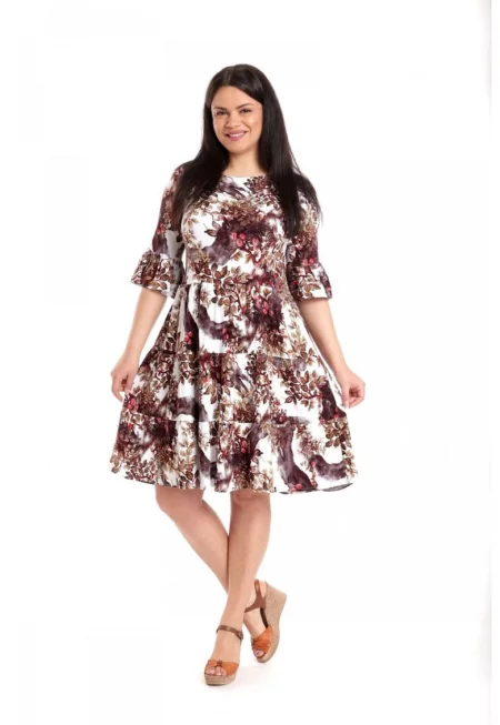888142605-Дамска рокля от вискоза - Бордо/Бял - флорален принт