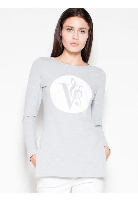 Aсиметричен суитшърт - втален - оригинален принт - сив - памук - Сив